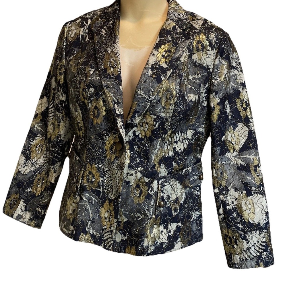 Seandara Beautiful Green‎ Floral Womens Vtg Jacket Embellished Size Large